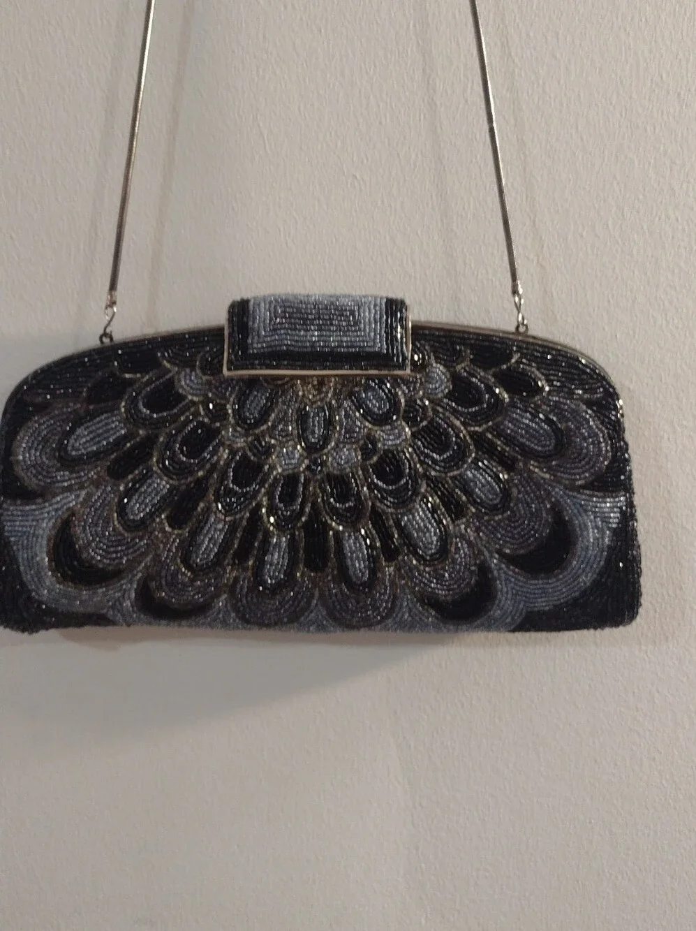 Beaded Black & Silver Evening Clutch Bag